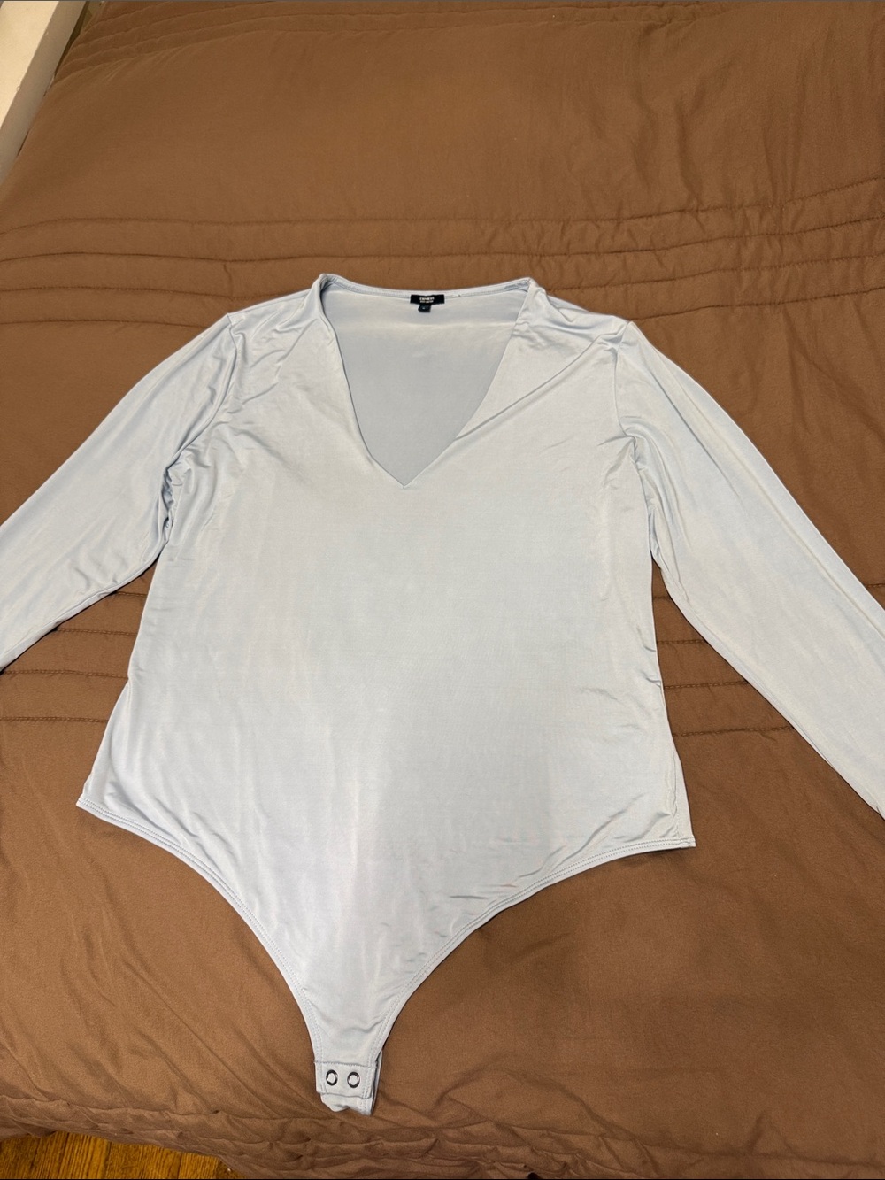 Express Light Blue V-Neck Long Sleeve Bodysuit